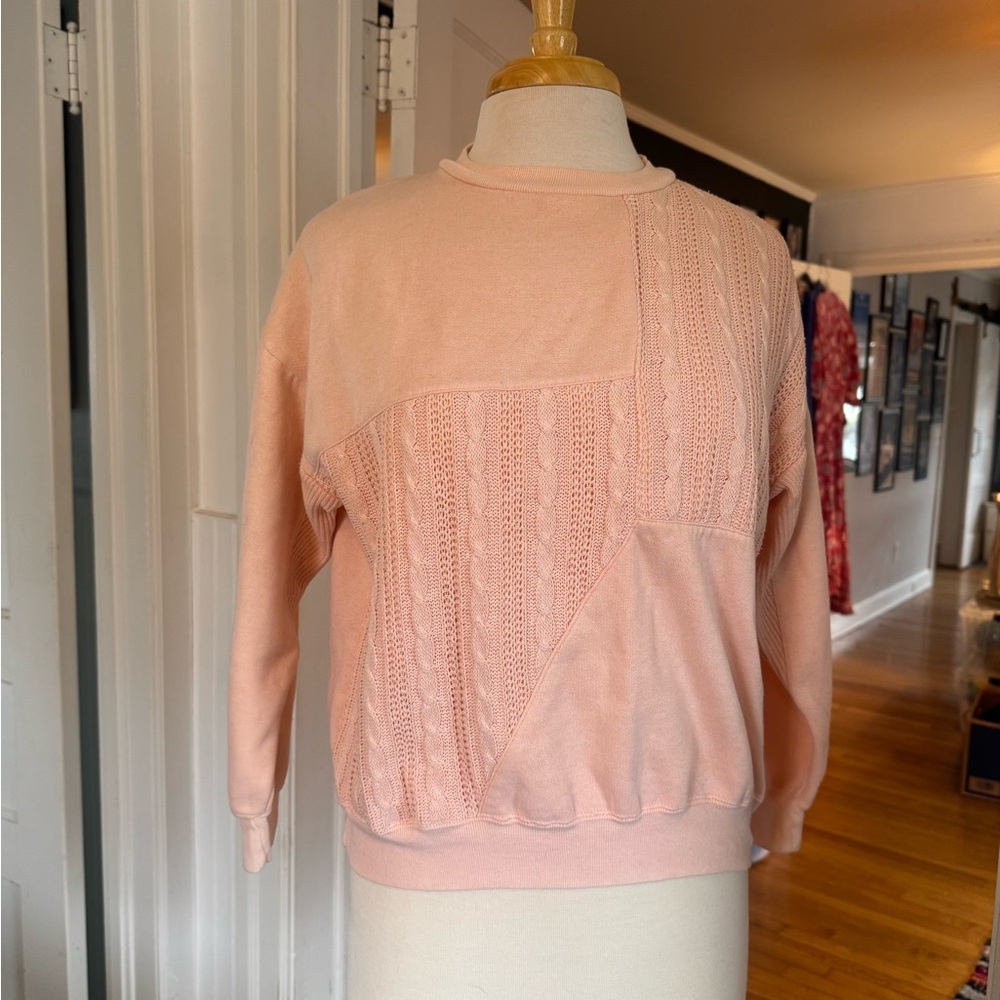 Pale Pink Sweatshirt with Knit Detail
